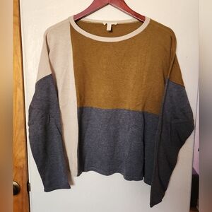 Eileen Fisher Colorblock Fine Merino Wool Boxy Sweater Size Large